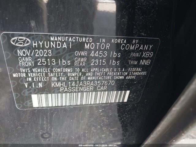 44905550 :رقم المزاد ، KMHL14JA3RA357670 vin ، 2024 Hyundai Sonata Sel مزاد بيع