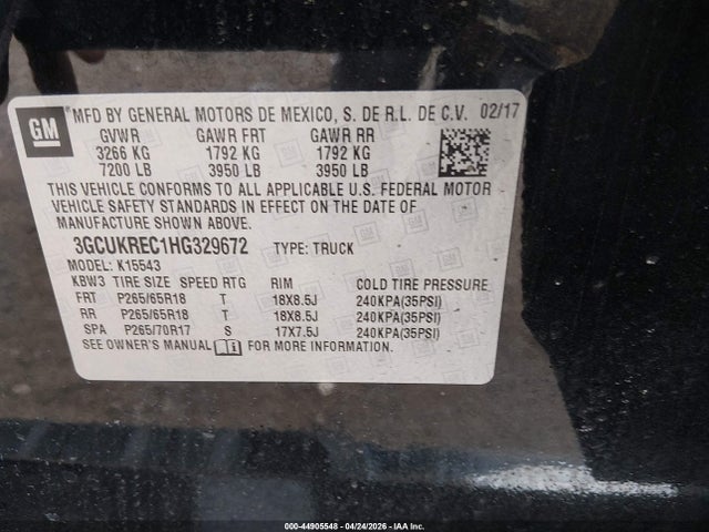 3GCUKREC1HG329672 Chevrolet Silverado 1500 1lt