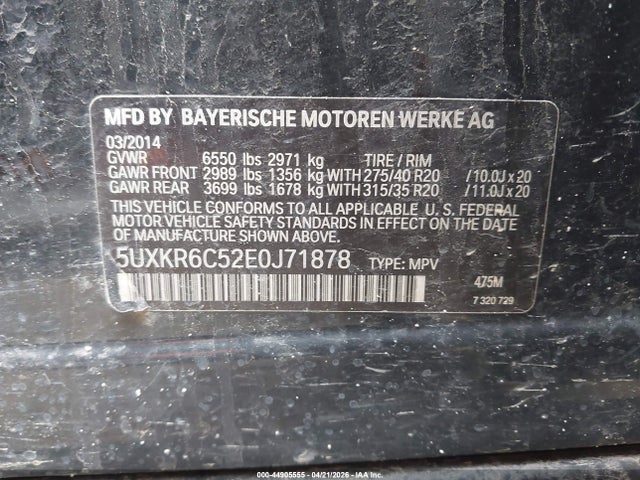 Продажа на аукционе авто 2014 Bmw X5 Xdrive50i, vin: 5UXKR6C52E0J71878, номер лота: 44905555
