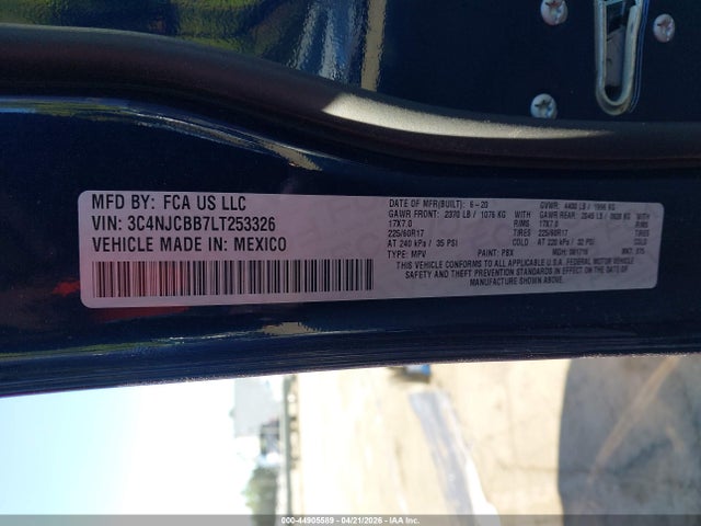 Aukcja sprzedaży 2020 Jeep Compass Latitude, vin: 3C4NJCBB7LT253326, numer aukcji: 44905589