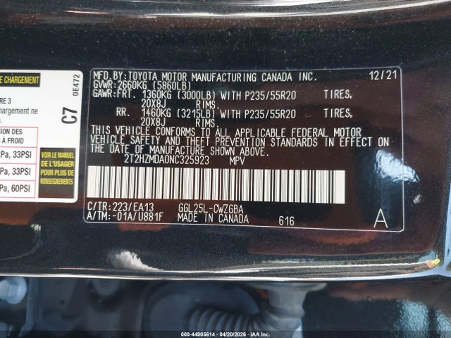 Aukcja sprzedaży 2022 Lexus Rx 350, vin: 2T2HZMDA0NC325923, numer aukcji: 44905614