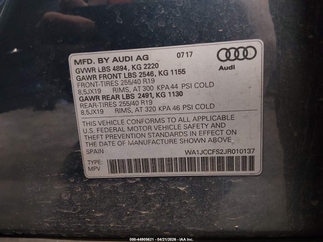 WA1JCCFS2JR010137 Audi Q3 2.0t Premium/2.0t Sport Premium