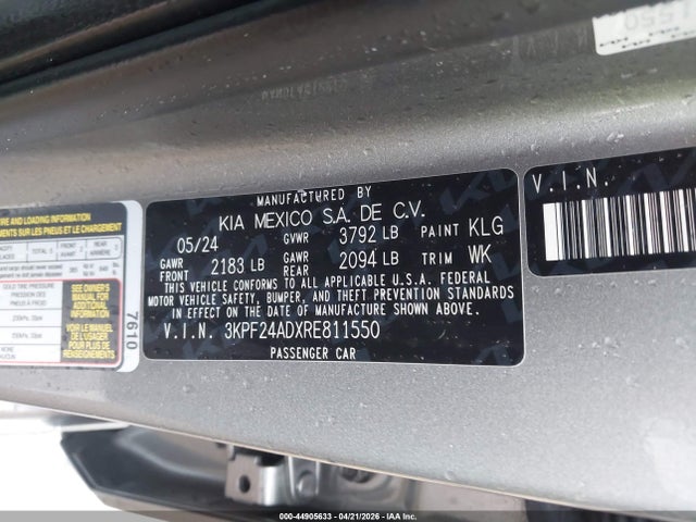 Продаж на аукціоні авто 2024 Kia Forte Lxs, vin: 3KPF24ADXRE811550, номер лоту: 44905633