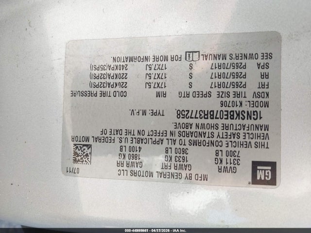 Aukcja sprzedaży 2011 Chevrolet Tahoe Lt, vin: 1GNSKBE07BR377258, numer aukcji: 44905641