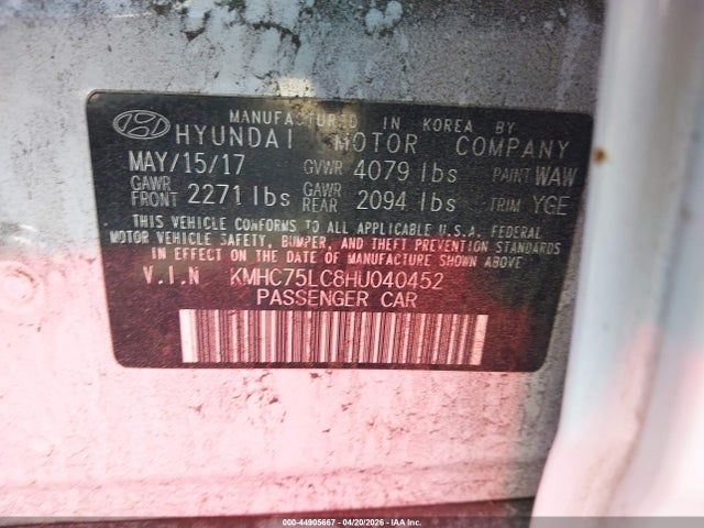 Aukcja sprzedaży 2017 Hyundai Ioniq Hybrid Sel, vin: KMHC75LC8HU040452, numer aukcji: 44905667