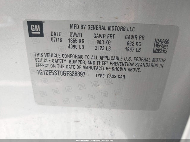 44905677 :رقم المزاد ، 1G1ZE5ST0GF338897 vin ، 2016 Chevrolet Malibu 1lt مزاد بيع