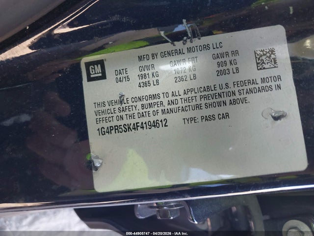 44905747 :رقم المزاد ، 1G4PR5SK4F4194612 vin ، 2015 Buick Verano Convenience Group مزاد بيع