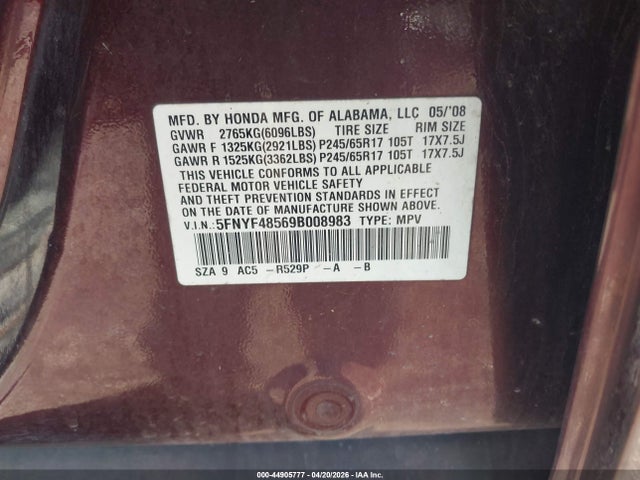 Aukcja sprzedaży 2009 Honda Pilot Ex-l, vin: 5FNYF48569B008983, numer aukcji: 44905777