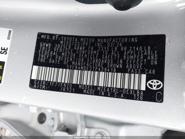 Toyota COROLLA LE 2026 5YFB4MDE2TP429418 Image 9