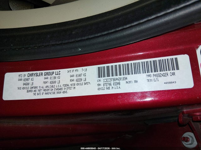 Aukcja sprzedaży 2010 Chrysler Sebring Limited, vin: 1C3CC5FB6AN201694, numer aukcji: 44905845