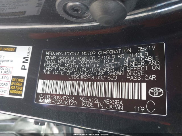 2020 Toyota Corolla Se მანქანა იყიდება აუქციონზე, vin: JTDS4RCE2LJ021620, აუქციონის ნომერი: 44905849