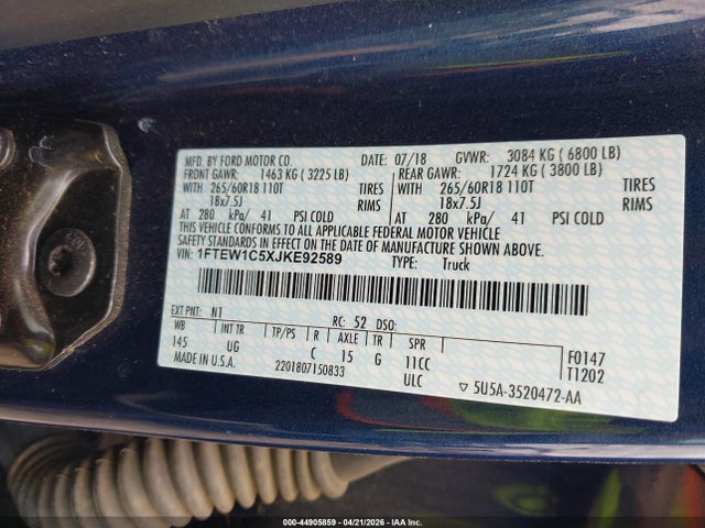 Продажа на аукционе авто 2018 Ford F-150 Xlt, vin: 1FTEW1C5XJKE92589, номер лота: 44905859