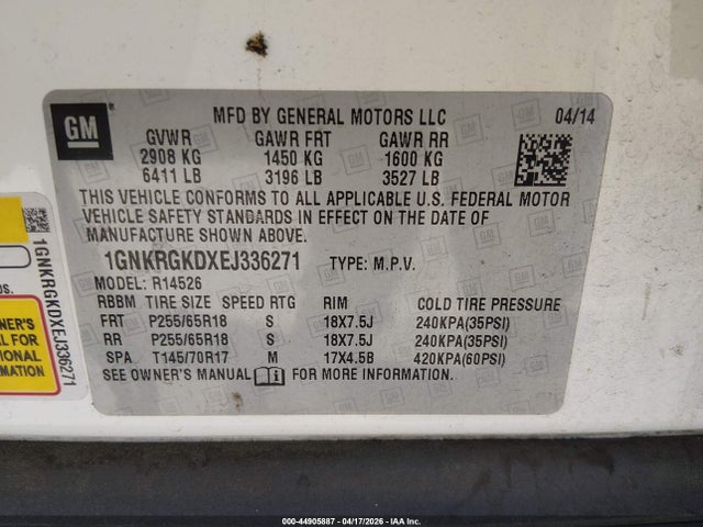 Chevrolet Traverse 1lt 2014 1GNKRGKDXEJ336271 Image 9