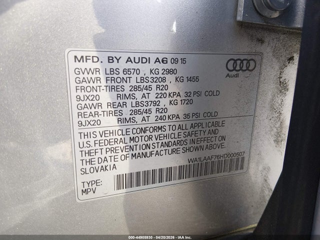 Продажа на аукционе авто 2017 Audi Q7 3.0t Premium, vin: WA1LAAF76HD000507, номер лота: 44905930