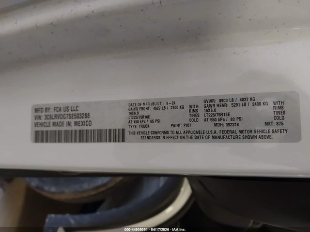 Продажа на аукционе авто 2025 Ram Promaster 2500 Tradesman High Roof 159 Wb W/pass Seat, vin: 3C6LRVDG7SE503288, номер лота: 44905951