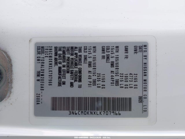 3N6CM0KNXLK707966 Nissan Nv200 Cargo S Xtronic Cvt
