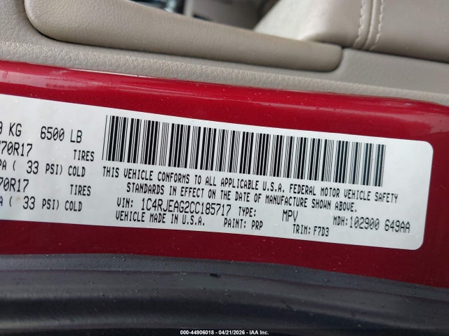 Продаж на аукціоні авто 2012 Jeep Grand Cherokee Laredo, vin: 1C4RJEAG2CC185717, номер лоту: 44906018