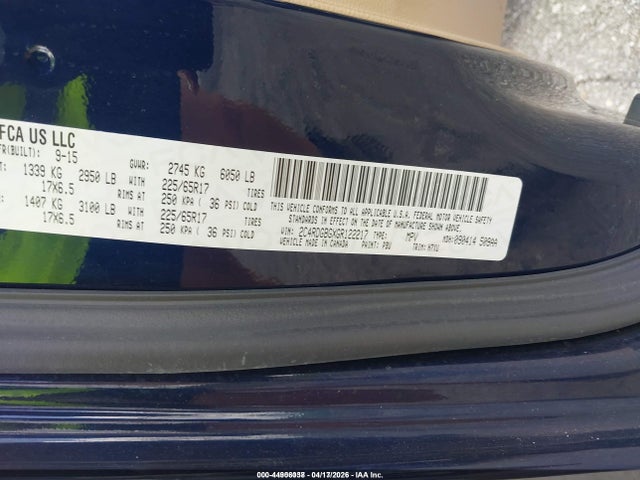 2016 Dodge Grand Caravan Se მანქანა იყიდება აუქციონზე, vin: 2C4RDGBGXGR122217, აუქციონის ნომერი: 44906038