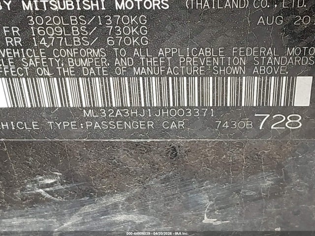 Продажа на аукционе авто 2018 Mitsubishi Mirage Es, vin: ML32A3HJ1JH003371, номер лота: 44906039
