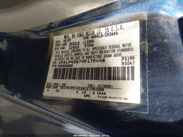 44906045 :رقم المزاد ، 1FALP45X7VF178648 vin ، 1997 Ford Mustang Gt مزاد بيع
