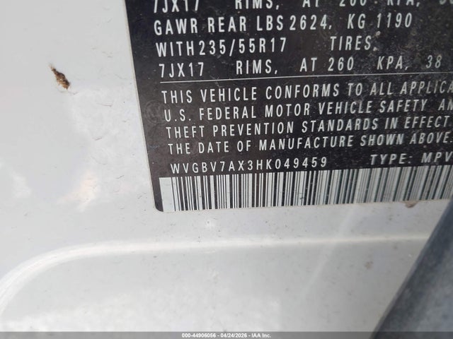 44906056 :رقم المزاد ، WVGBV7AX3HK049459 vin ، 2017 Volkswagen Tiguan 2.0t/2.0t S مزاد بيع