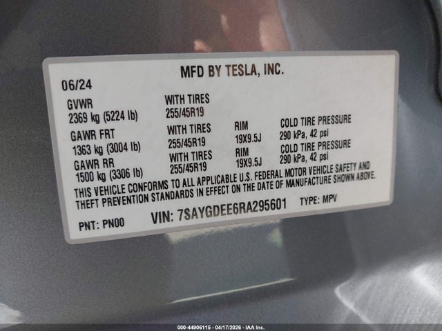 Aukcja sprzedaży 2024 Tesla Model Y Long Range Dual Motor All-wheel Drive, vin: 7SAYGDEE6RA295601, numer aukcji: 44906115