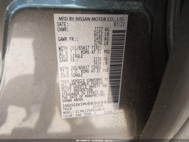 Aukcja sprzedaży 2023 Nissan Frontier Sv 4x4, vin: 1N6ED1EK5PN669899, numer aukcji: 44906123