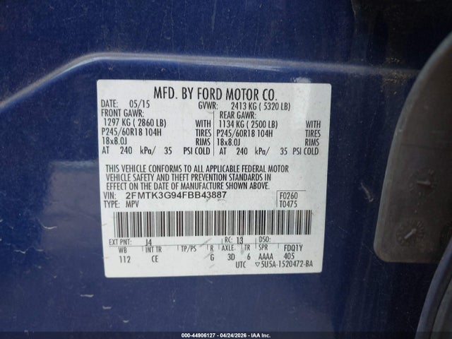 Ford EDGE SE 2015 2FMTK3G94FBB43887 Image 9