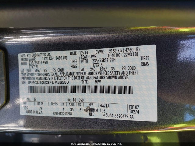 1FMCU9GX2FUA86580 Ford ESCAPE SE