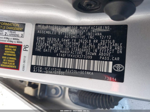 Aukcja sprzedaży 2012 Toyota Camry Le, vin: 4T4BF1FKXCR273399, numer aukcji: 44906132