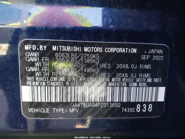 44906134 :رقم المزاد ، JA4T5UA94PZ013692 vin ، 2023 Mitsubishi Outlander Phev Ralliart S-awc/se S-awc مزاد بيع