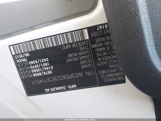 44906136 :رقم المزاد ، WD3PE8CC5C5719511 vin ، 2012 Mercedes-benz Sprinter 2500 High Roof مزاد بيع