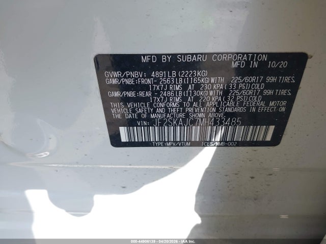 Продаж на аукціоні авто 2021 Subaru Forester Premium, vin: JF2SKAJC7MH433485, номер лоту: 44906139