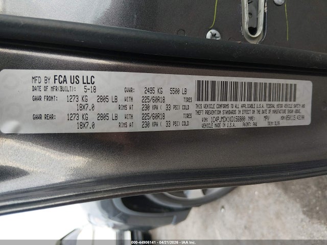 Aukcja sprzedaży 2019 Jeep Cherokee Limited 4x4, vin: 1C4PJMDX1KD156800, numer aukcji: 44906141