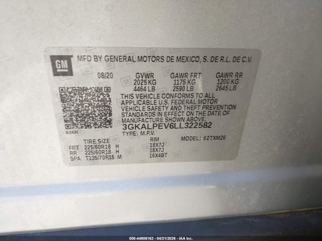 Aukcja sprzedaży 2020 Gmc Terrain Fwd Slt, vin: 3GKALPEV6LL322582, numer aukcji: 44906162
