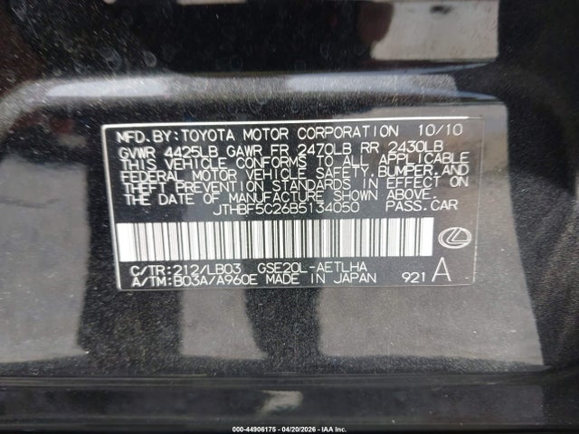 44906175 :رقم المزاد ، JTHBF5C26B5134050 vin ، 2011 Lexus Is 250 مزاد بيع