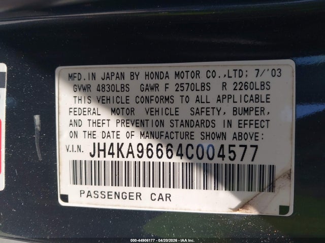 Aukcja sprzedaży 2004 Acura Rl 3.5, vin: JH4KA96664C004577, numer aukcji: 44906177