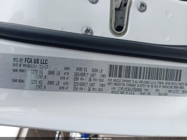 Aukcja sprzedaży 2018 Jeep Cherokee Latitude 4x4, vin: 1C4PJMCB0JD580960, numer aukcji: 44906191