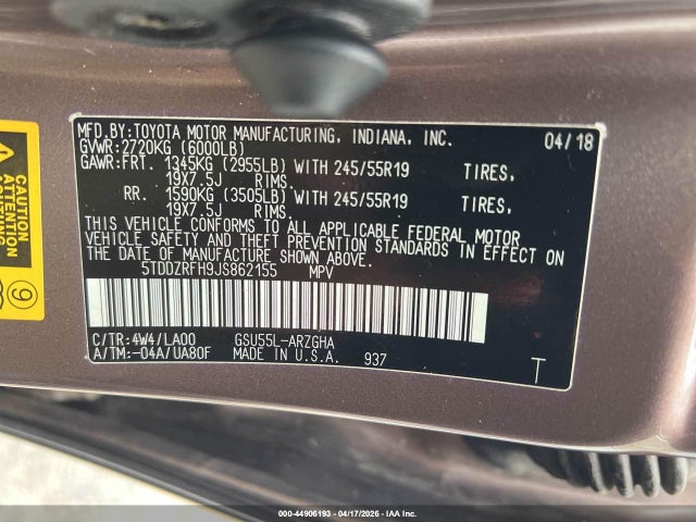 2018 TOYOTA HIGHLANDER 5TDDZRFH9JS862155 Photo 8
