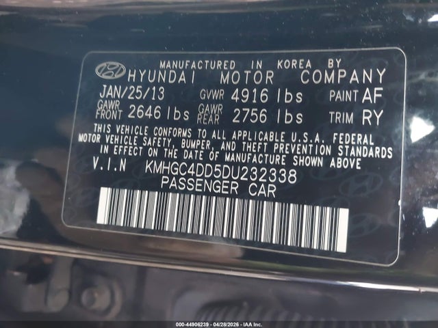 Aukcja sprzedaży 2013 Hyundai Genesis 3.8, vin: KMHGC4DD5DU232338, numer aukcji: 44906239