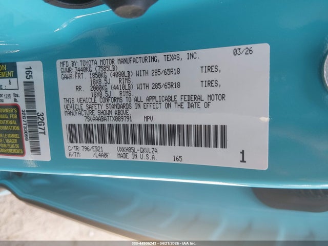 Продаж на аукціоні авто 2026 Toyota Sequoia Trd Pro, vin: 7SVAAABA7TX089791, номер лоту: 44906243
