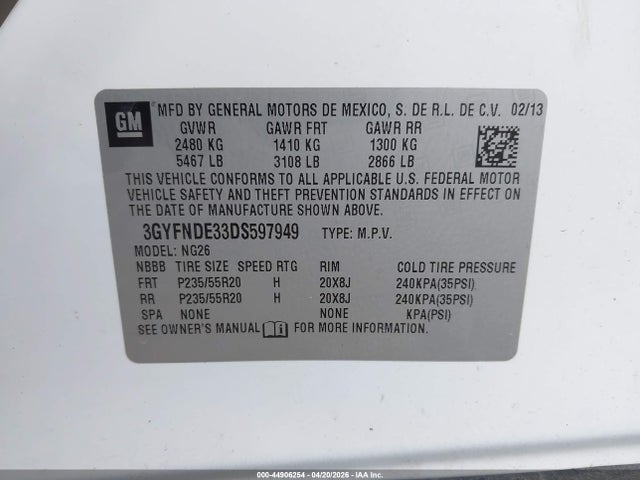 Aukcja sprzedaży 2013 Cadillac Srx Performance Collection, vin: 3GYFNDE33DS597949, numer aukcji: 44906254