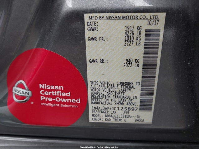 Продажа на аукционе авто 2018 Nissan Altima 2.5 S, vin: 1N4AL3AP7JC125897, номер лота: 44906283