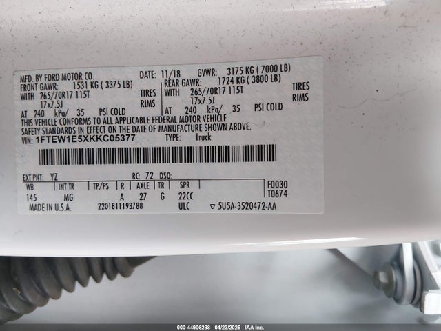 Aukcja sprzedaży 2019 Ford F-150 Xlt, vin: 1FTEW1E5XKKC05377, numer aukcji: 44906288