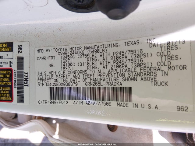 44906301 :رقم المزاد ، 5TFJU4GN8DX038879 vin ، 2013 Toyota Tacoma Prerunner V6 مزاد بيع