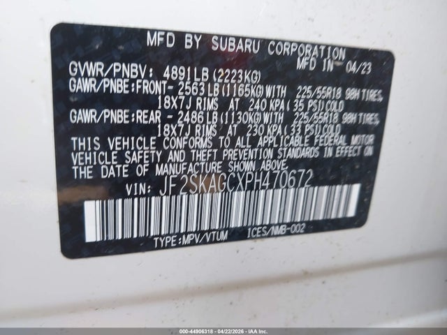 2023 Subaru Forester Sport მანქანა იყიდება აუქციონზე, vin: JF2SKAGCXPH470672, აუქციონის ნომერი: 44906318