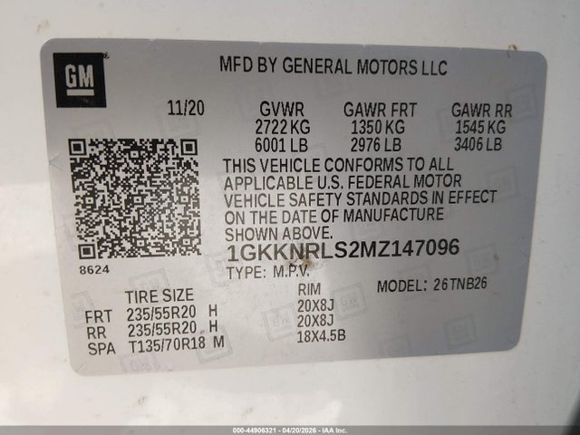 44906321 :رقم المزاد ، 1GKKNRLS2MZ147096 vin ، 2021 Gmc Acadia Sle مزاد بيع