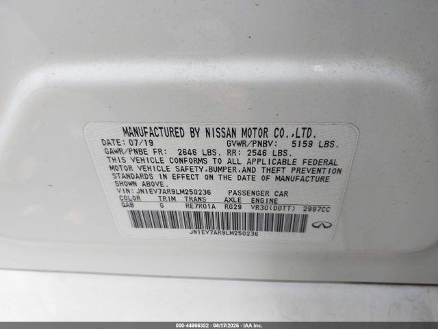 Продажа на аукционе авто 2020 Infiniti Q50 Luxe Awd, vin: JN1EV7AR9LM250236, номер лота: 44906322