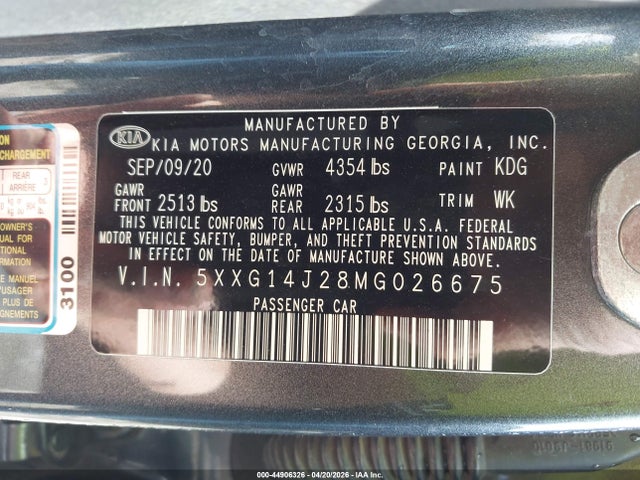 2021 Kia K5 Lxs მანქანა იყიდება აუქციონზე, vin: 5XXG14J28MG026675, აუქციონის ნომერი: 44906326