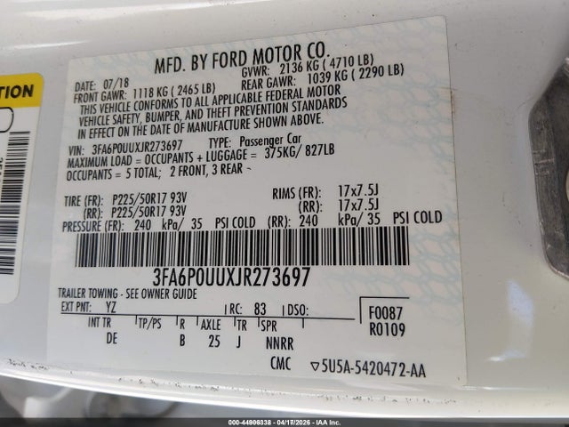 Ford Fusion Hybrid S 2018 3FA6P0UUXJR273697 Image 9